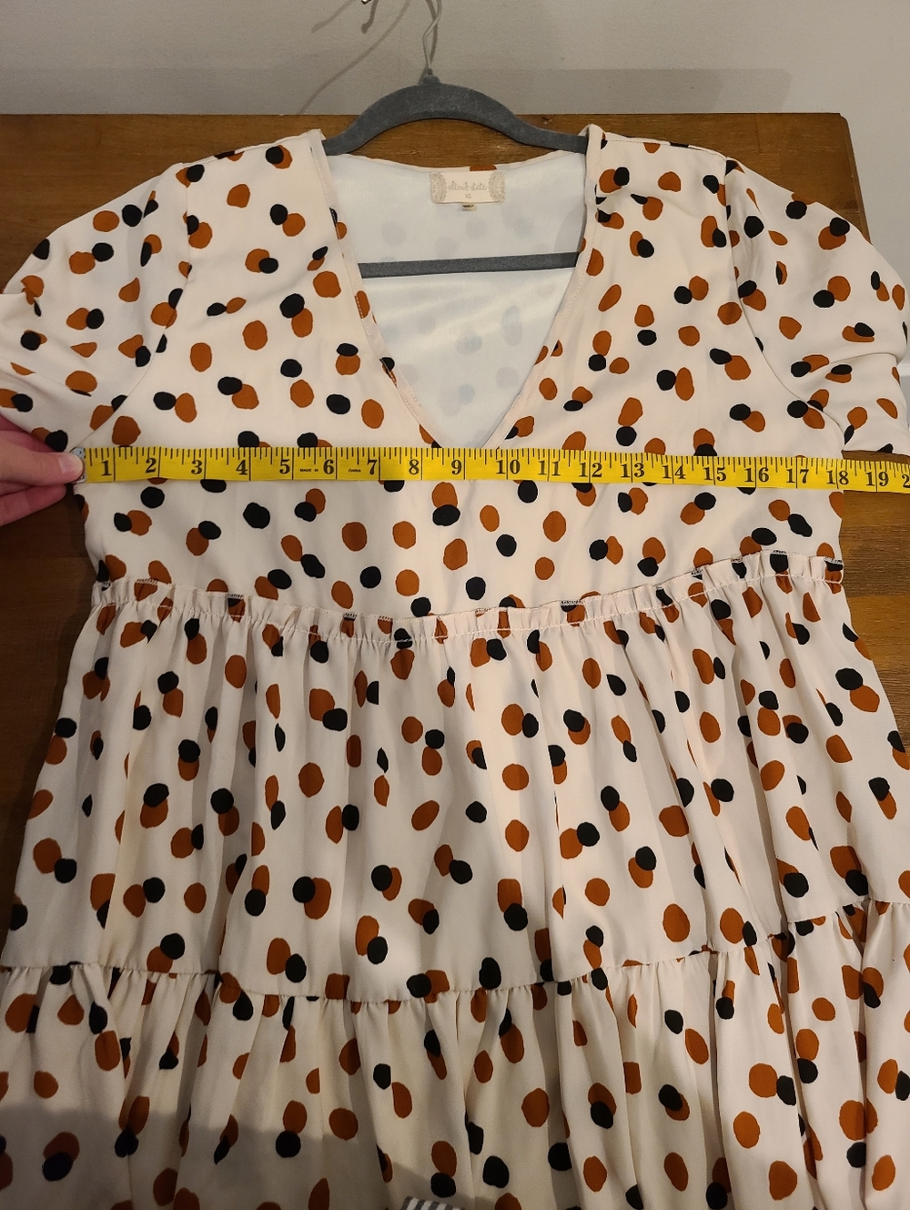Altar'd State Brown And Black Polka Dot Oversized Tiered Ruffle Hem Mini Dress - Picture 7 of 9